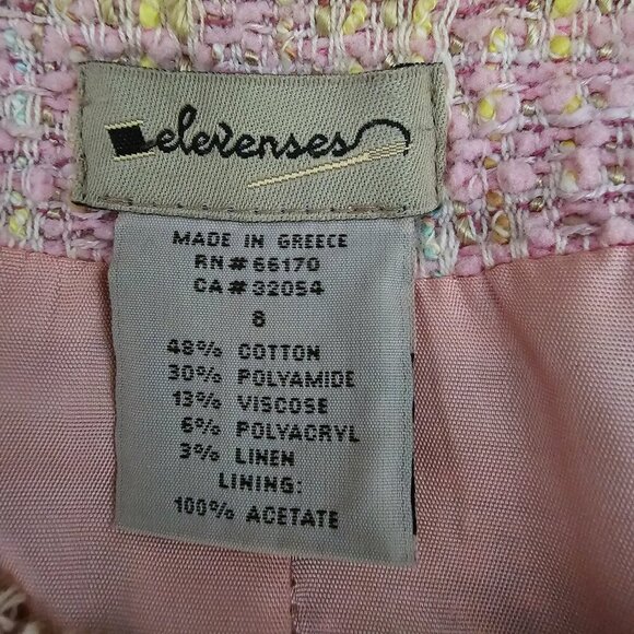 Anthropologie Elevenses Twill Tweed Button Front Frayed Bow Pink Jacket Short - Picture 2 of 7